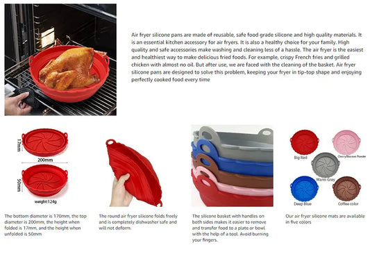 Food Safe Non-Stick Silicone Liner for Air Fryer (1 Pack)