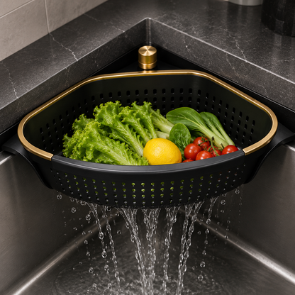 Premium Sink Corner Strainer Basket – Space-Saving Kitchen Drain Organizer