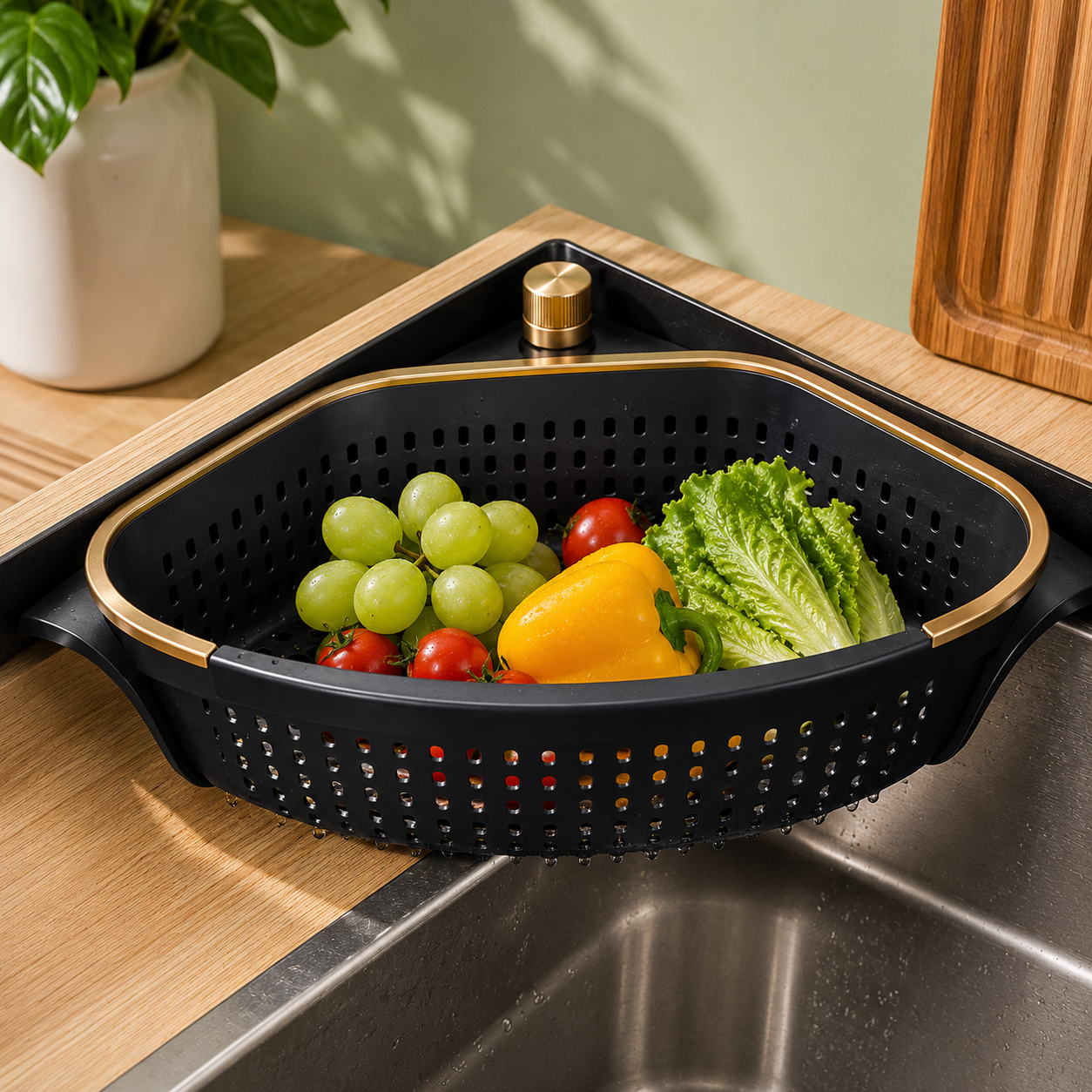 Premium Sink Corner Strainer Basket – Space-Saving Kitchen Drain Organizer