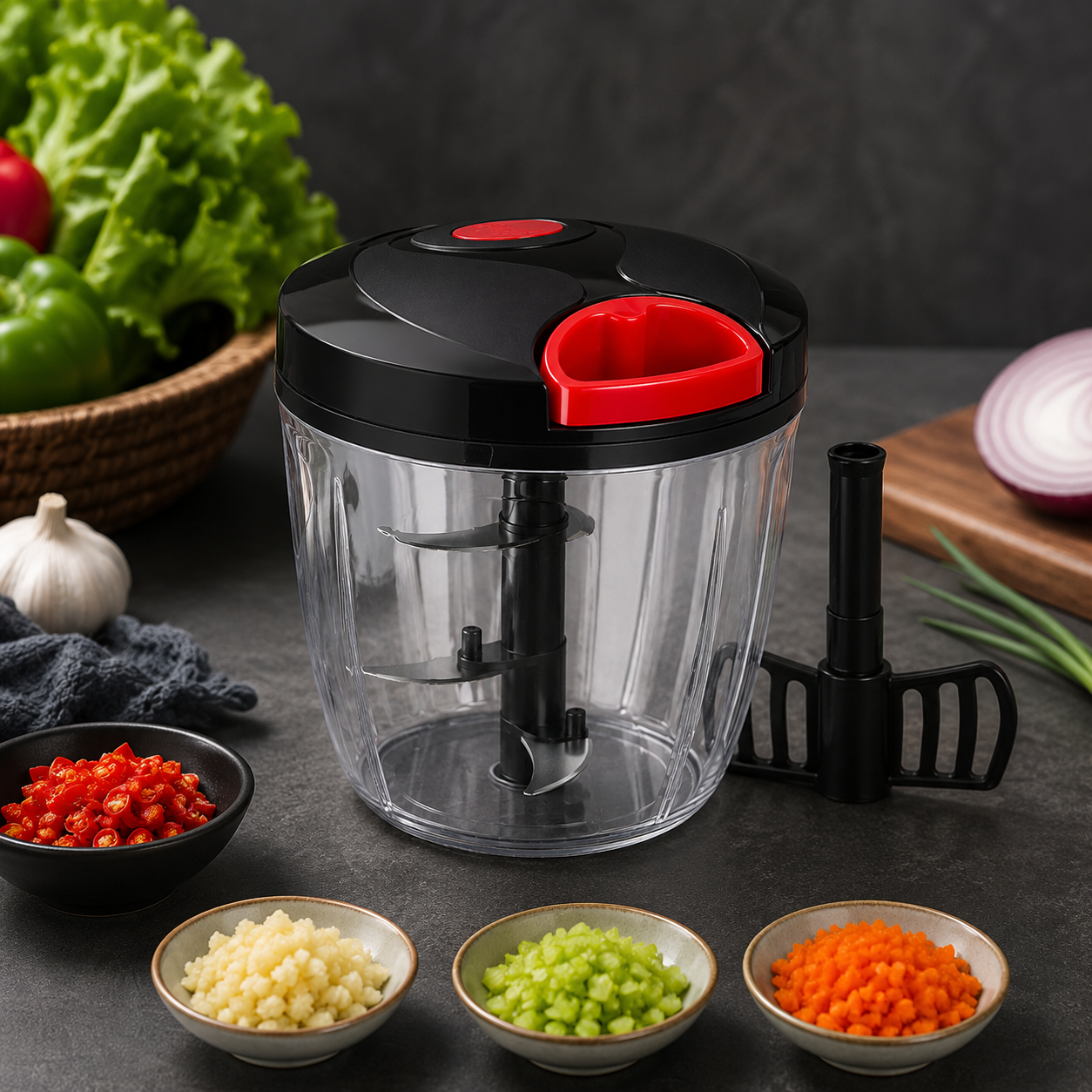 Manual Pull Cord Food Chopper – Quick & Easy Vegetable Cutter