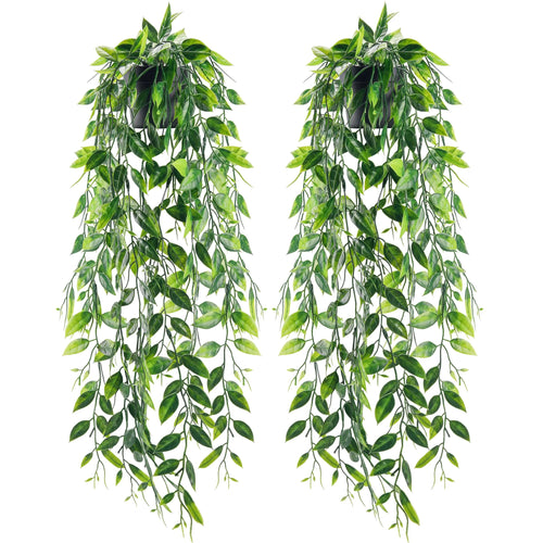 Der Rose 2 Pack Fake Hanging Plants Small Artificial Plants Faux Pea Pod Plants Indoor for Aesthetic Living Room Office Shelf Decor
