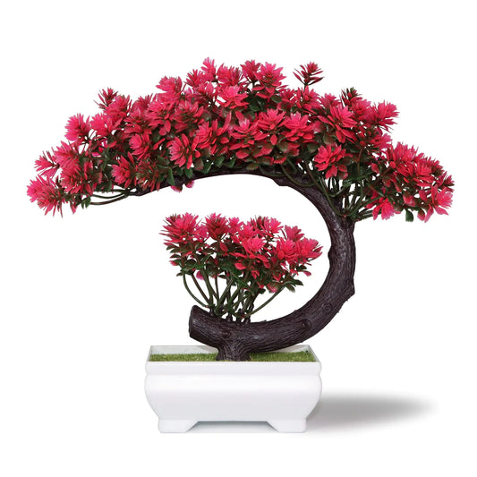 yoerm Small Artificial Plants Greenery Desktop Bonsai - Magenta Fake Plants for Home Decor Indoor Bookshelf Office Desk Bathroom Room Decor Tall 8.5"